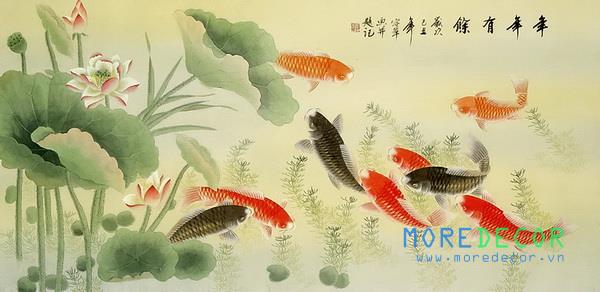 Tranh kính sen cá đẹp