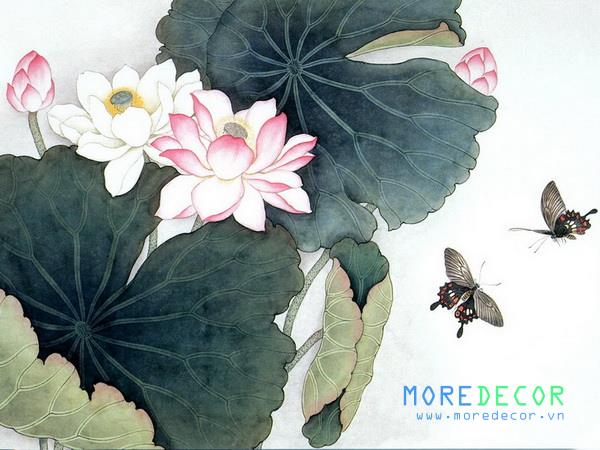 Tranh kính sen cá đẹp