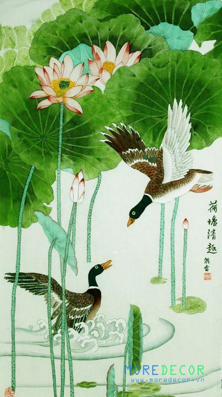 Tranh kính sen cá đẹp