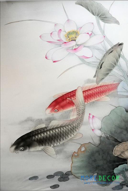 Tranh kính sen cá đẹp