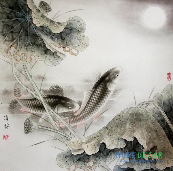 Tranh kính sen cá đẹp