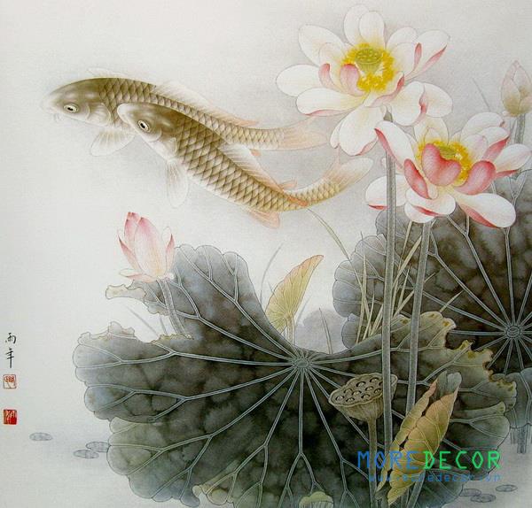 Tranh kính sen cá đẹp