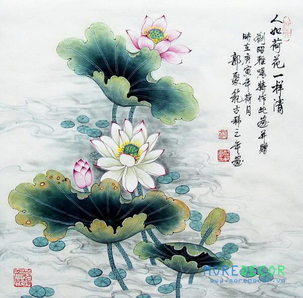 Tranh kính sen cá đẹp