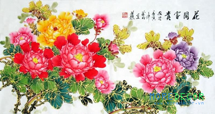 tranh kính mẫu đơn