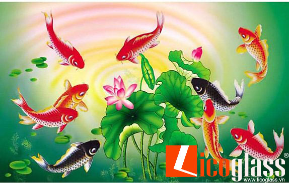 tranh kính sen cá
