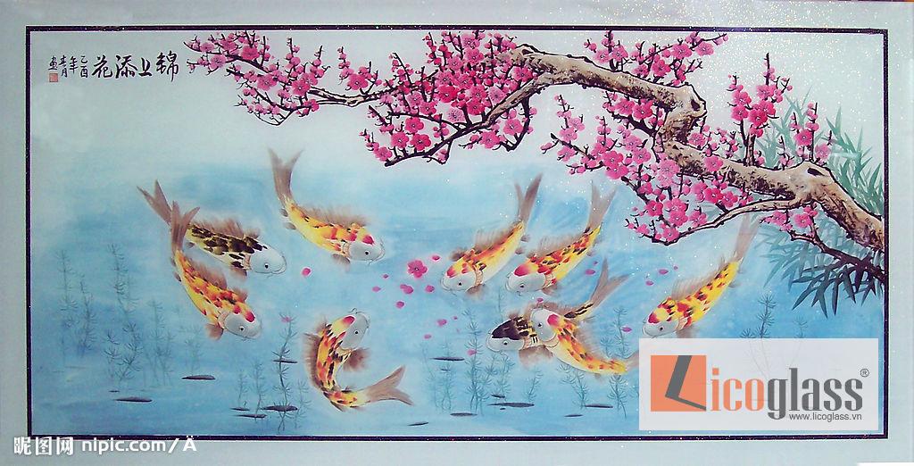 tranh kính hoa đào